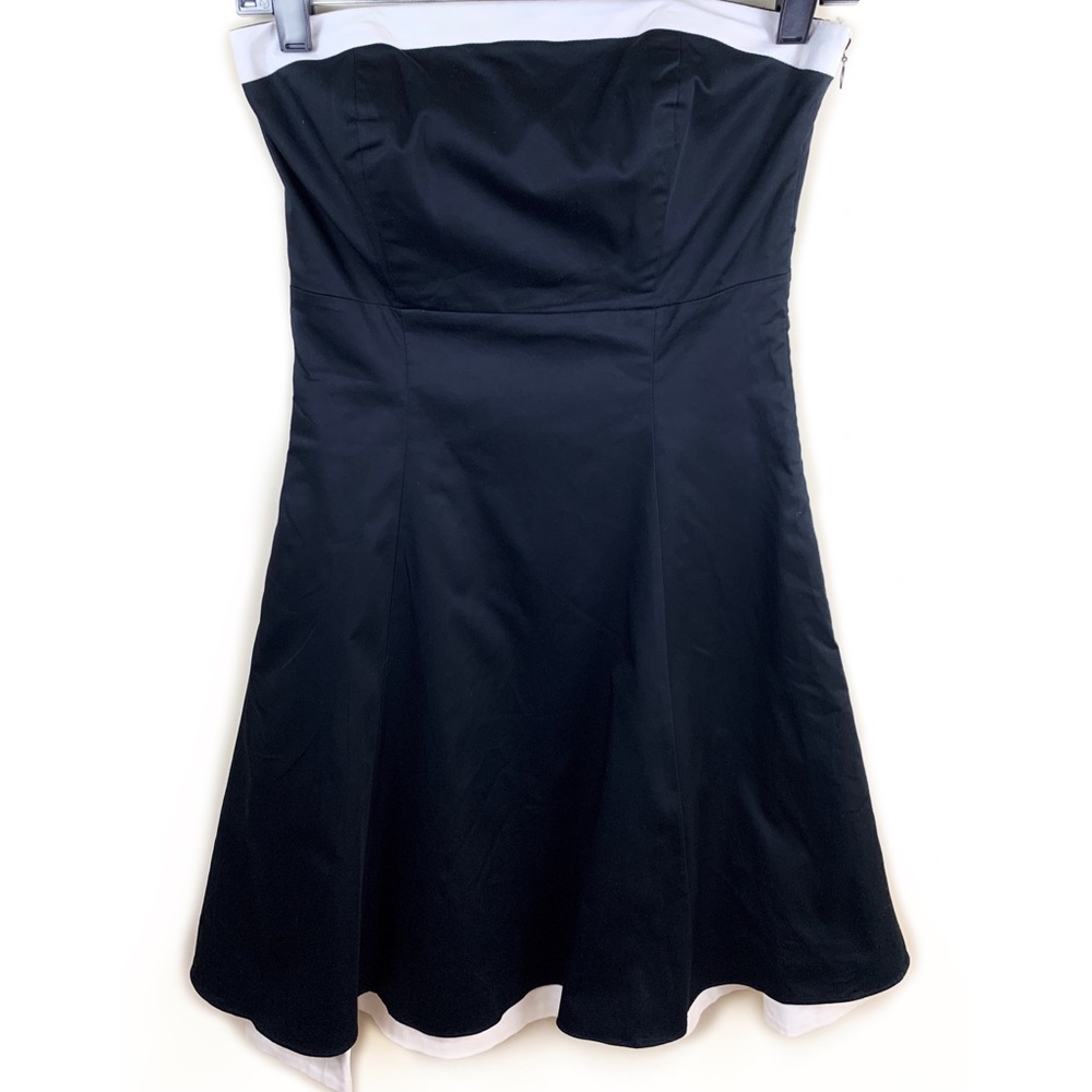 WHBM strapless fit and flare black and white mini cocktail dress